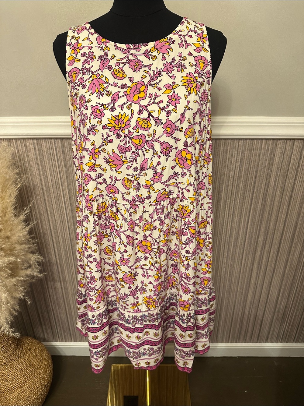 Old Navy Floral Sleeveless Tiered Midi Dress Pink Yellow Boho Size Large - Picture 2 of 10